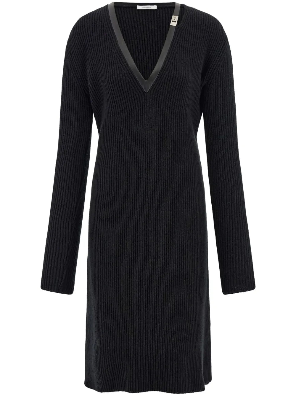 Leather Trim Knitted Dress