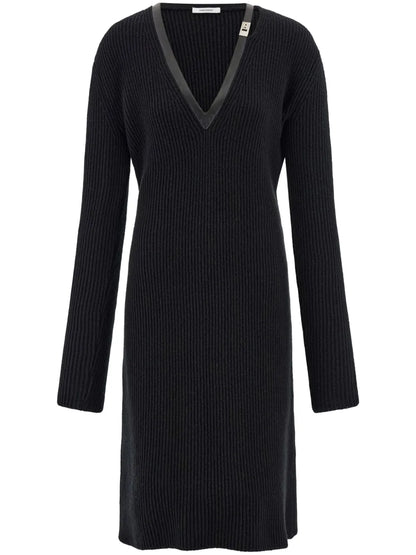 Leather Trim Knitted Dress