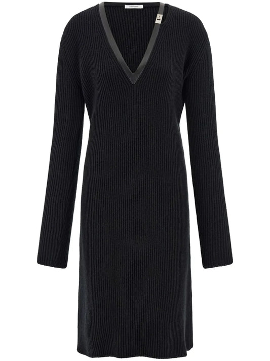 Leather Trim Knitted Dress