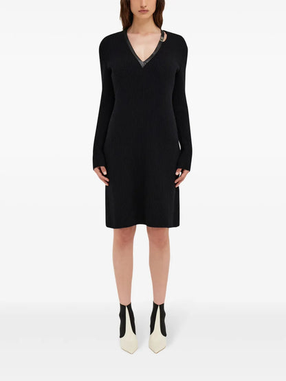 Leather Trim Knitted Dress
