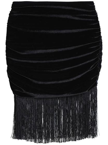 Fringe-Detail Velvet Skirt