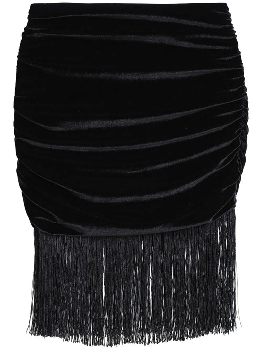 Fringe-Detail Velvet Skirt