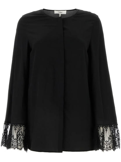 Crepe-De-Chine Collarless Blouse