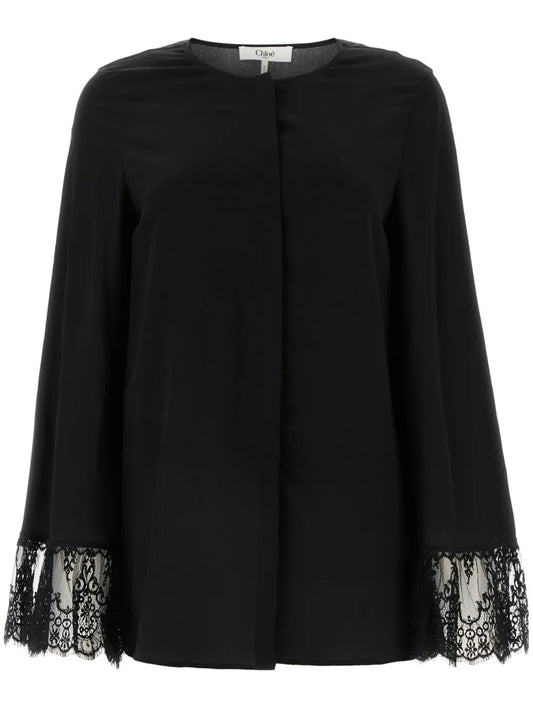 Crepe-De-Chine Collarless Blouse