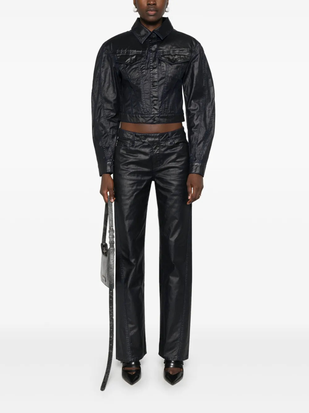 Wax-Effect Straight-Leg Trousers