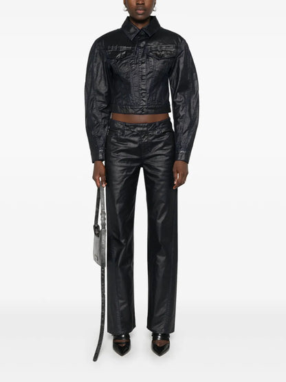 Wax-Effect Straight-Leg Trousers