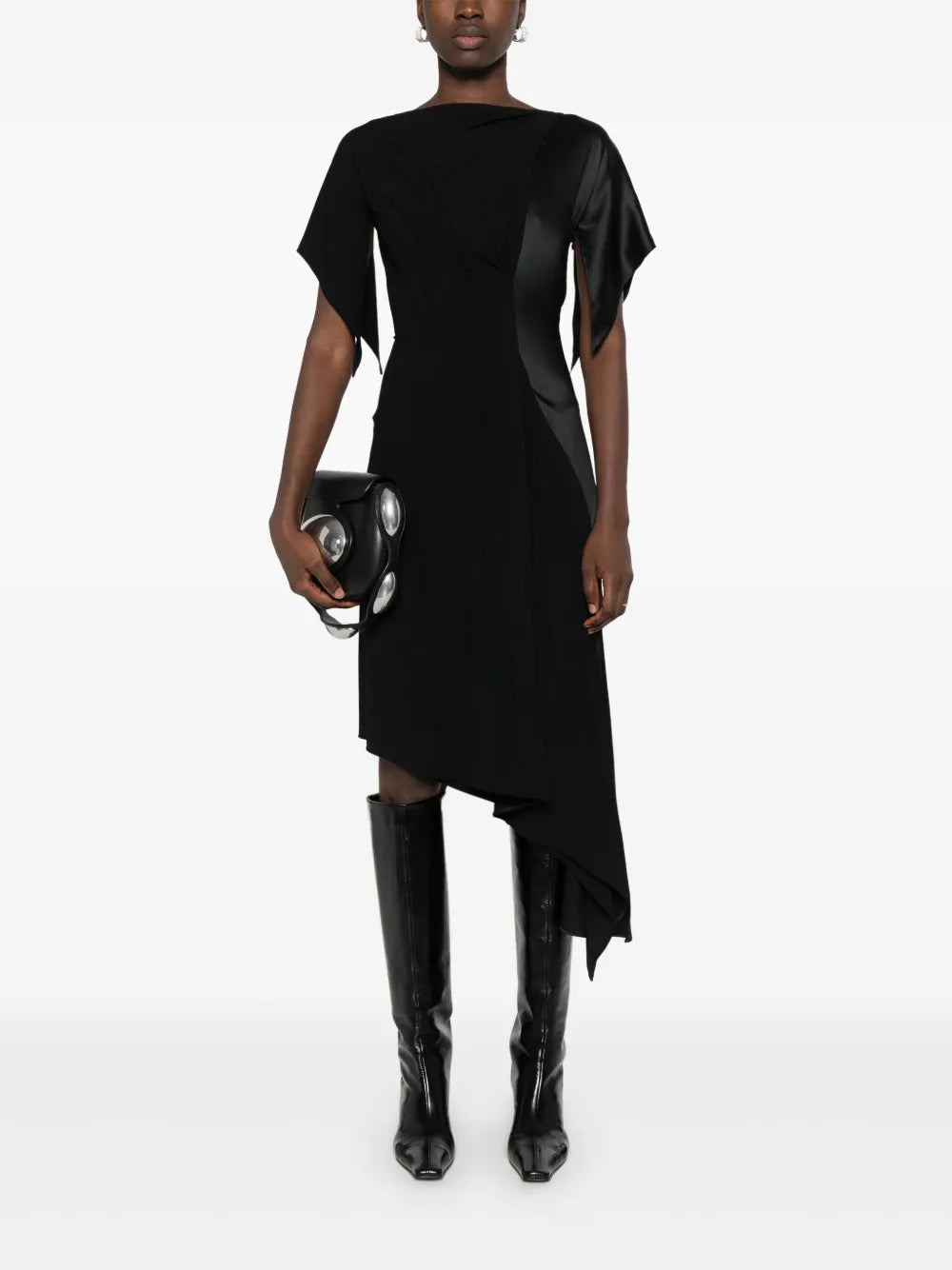 Pleated Asymmetric Midi Dress