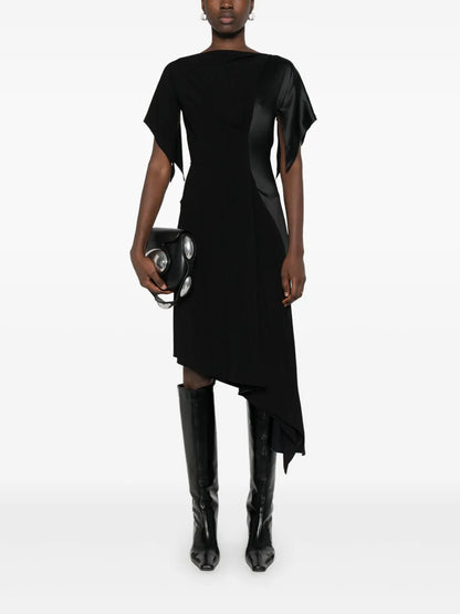 Pleated Asymmetric Midi Dress