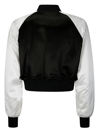 Bow-Detailing Satin Bomber Jacket