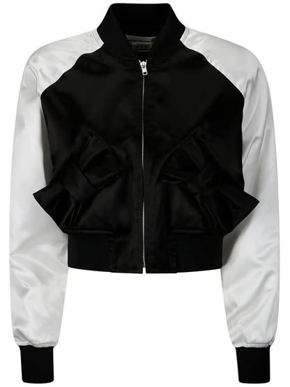 Bow-Detailing Satin Bomber Jacket