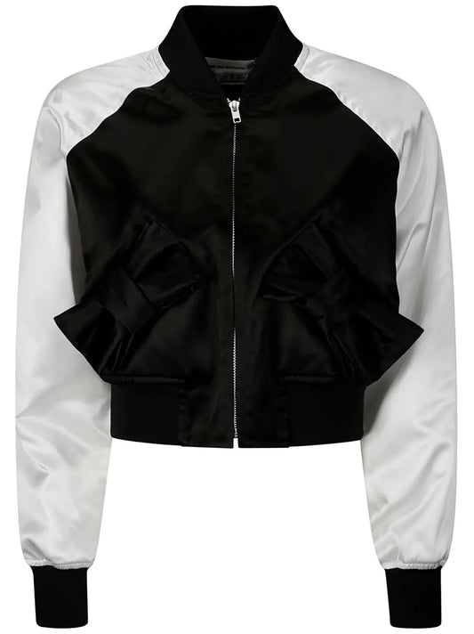 Bow-Detailing Satin Bomber Jacket
