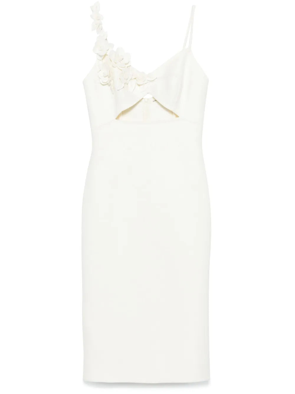 3D Floral-Appliqué Virgin Wool Midi Dress