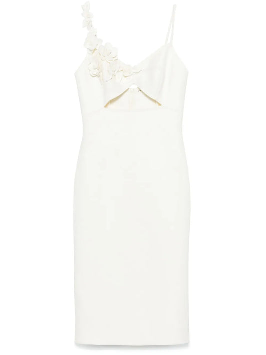 3D Floral-Appliqué Virgin Wool Midi Dress