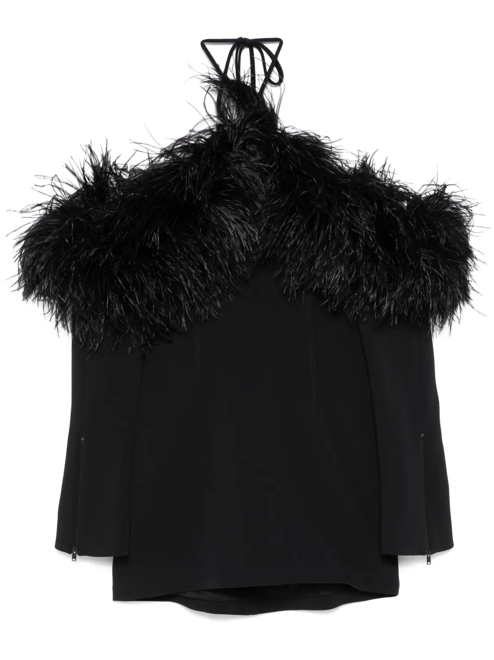 Feather-Trim Off-Shoulder Mini Dress