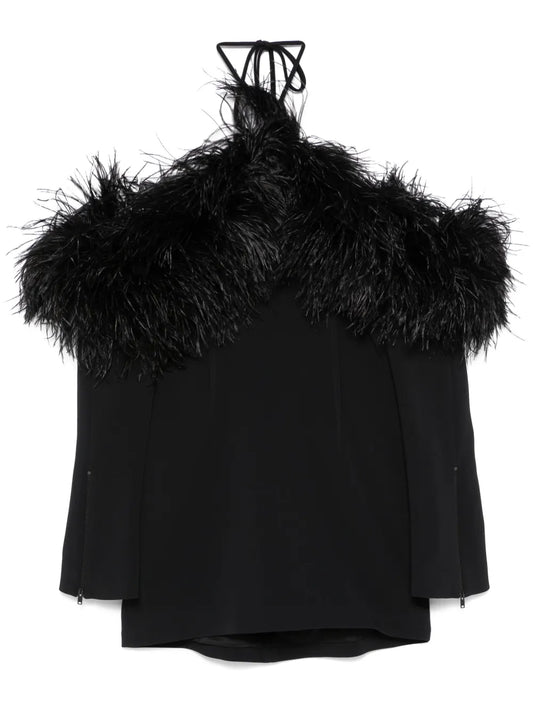 Feather-Trim Off-Shoulder Mini Dress