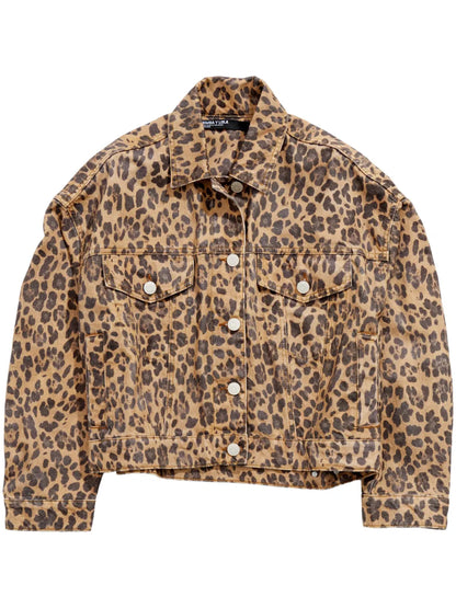 Leopard-Print Oversize Denim Jacket