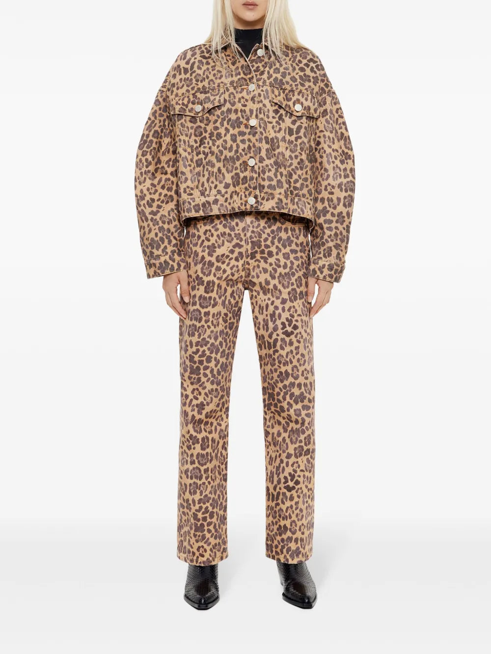 Leopard-Print Oversize Denim Jacket