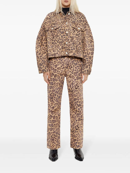 Leopard-Print Oversize Denim Jacket
