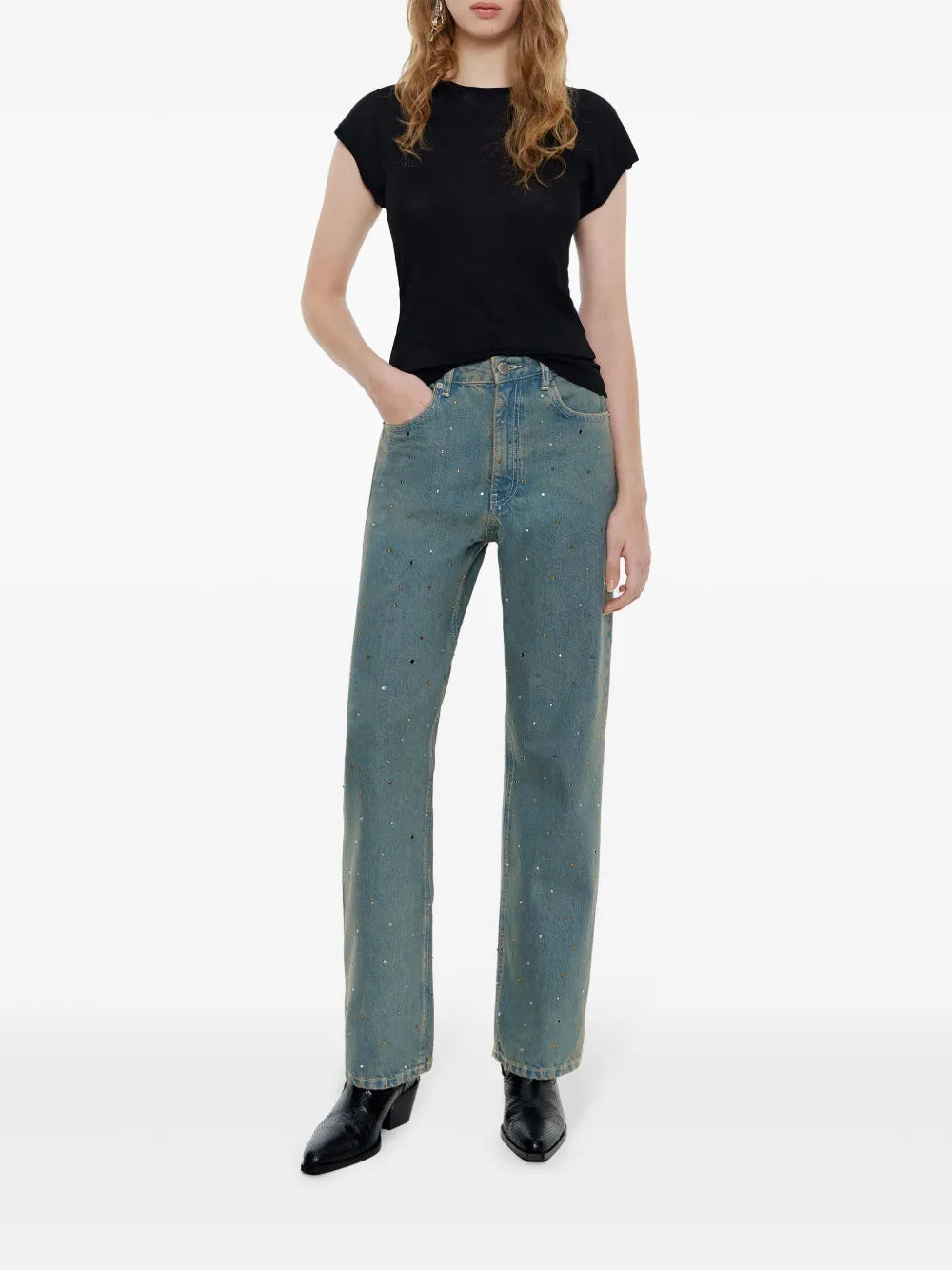 Crystal-Embellished Cropped Jeans