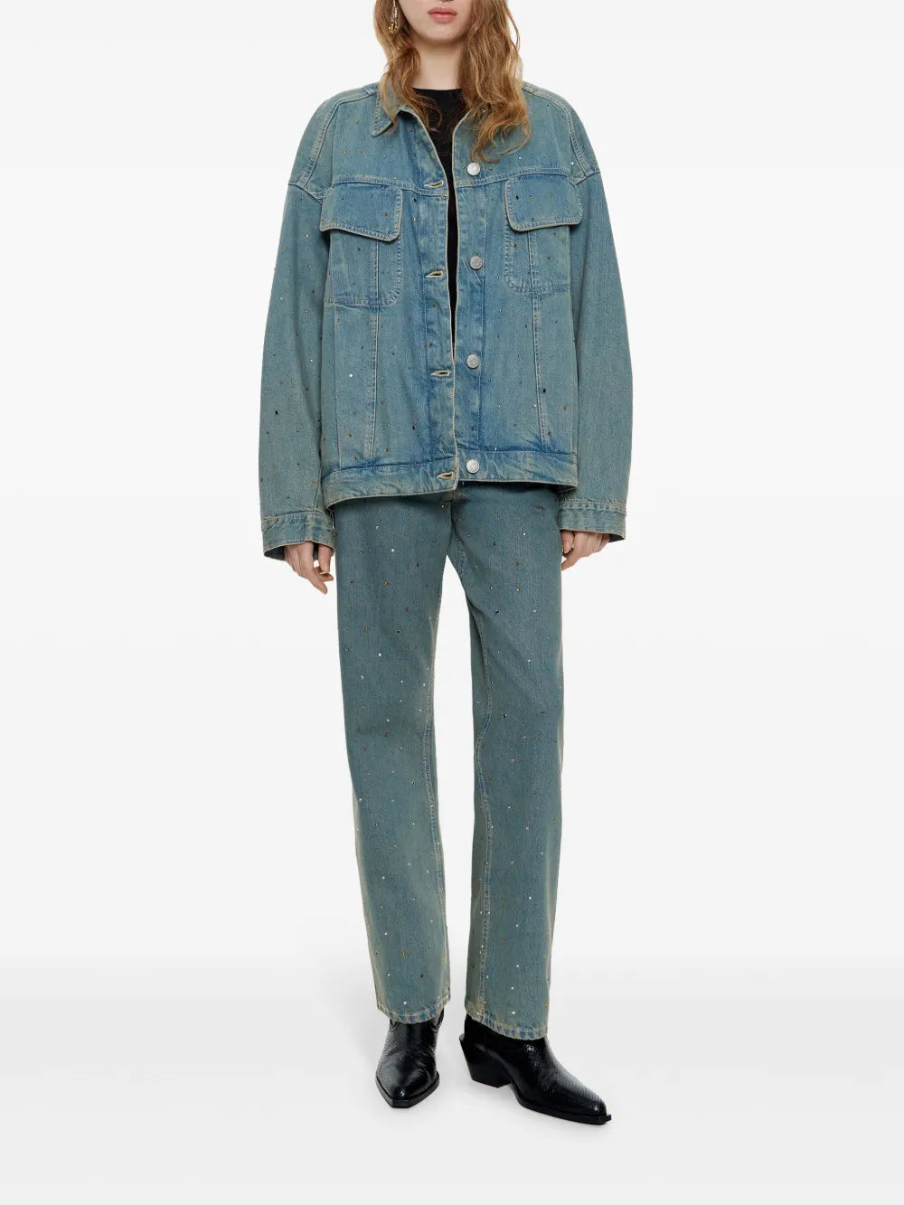 Rhinestone-Embellished Denim Jacket