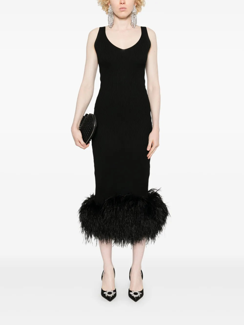 Feather-Trim Maxi Dress