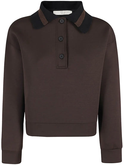 Contrast-Collar Polo Top