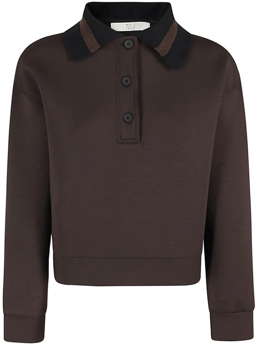 Contrast-Collar Polo Top