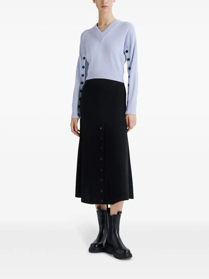 Button Placket Wool Midi Skirt