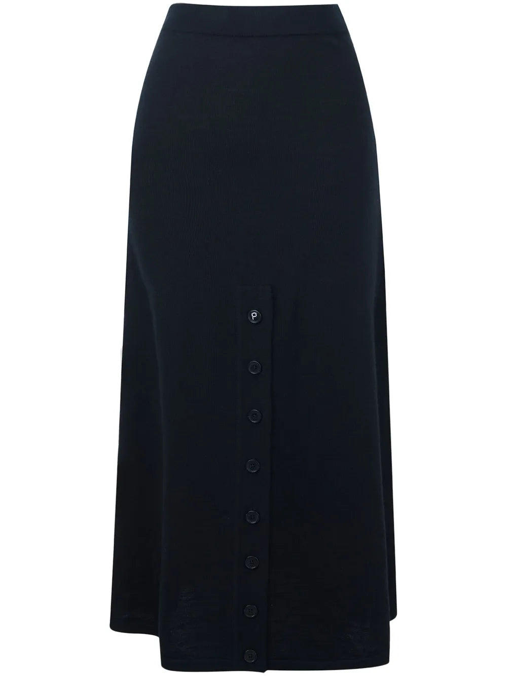 Button Placket Wool Midi Skirt