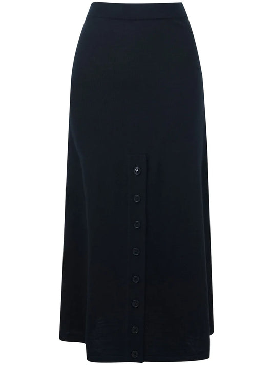 Button Placket Wool Midi Skirt