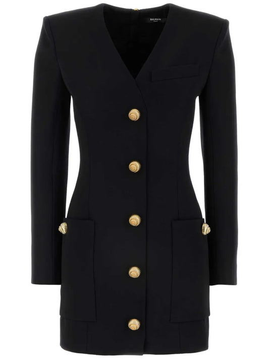 Embossed-Button Mini Dress