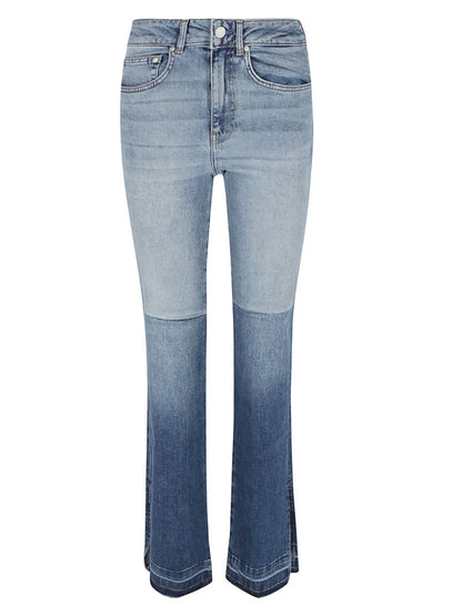 Logo-Patch Two-Tone Straight-Leg Jeans
