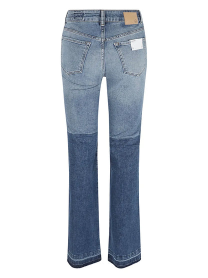 Logo-Patch Two-Tone Straight-Leg Jeans