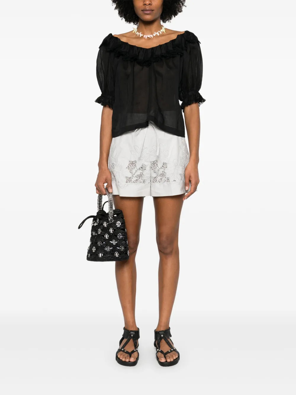 Floral-Embroidered Shorts