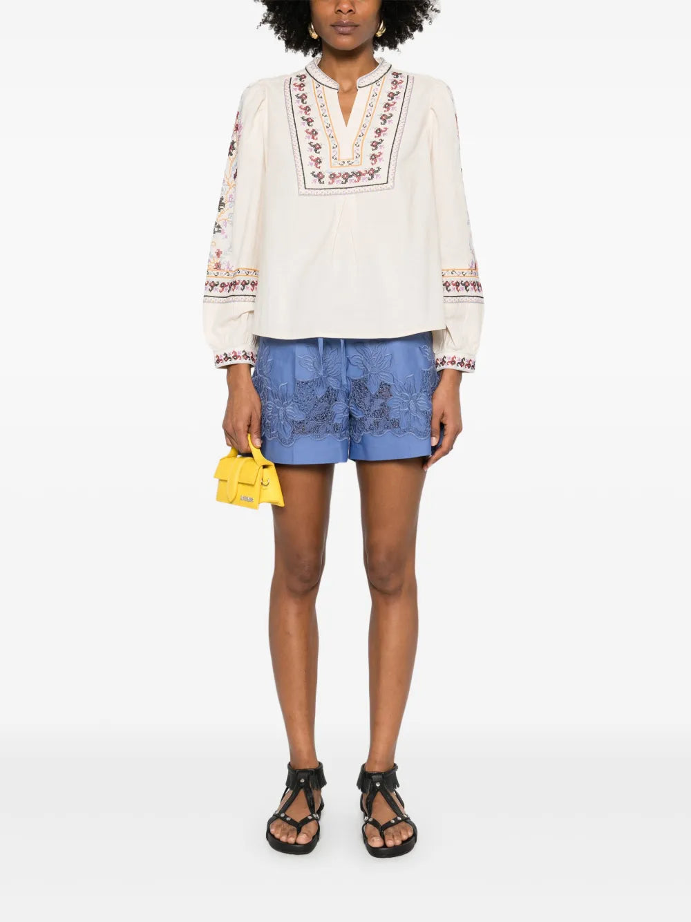 Floral-Embroidered Shorts
