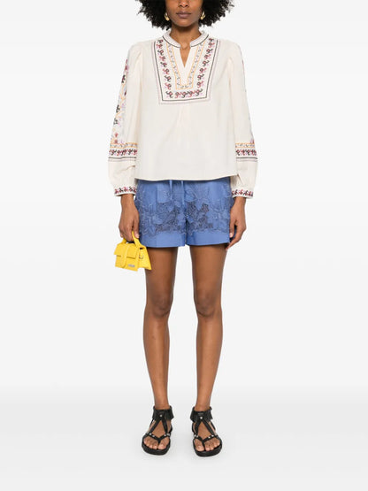 Floral-Embroidered Shorts