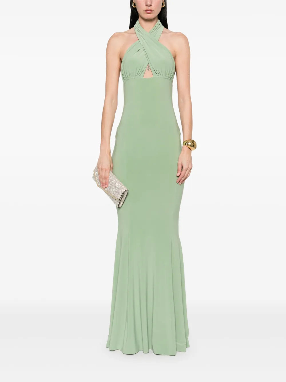 Cross-Halter Fishtail Gown