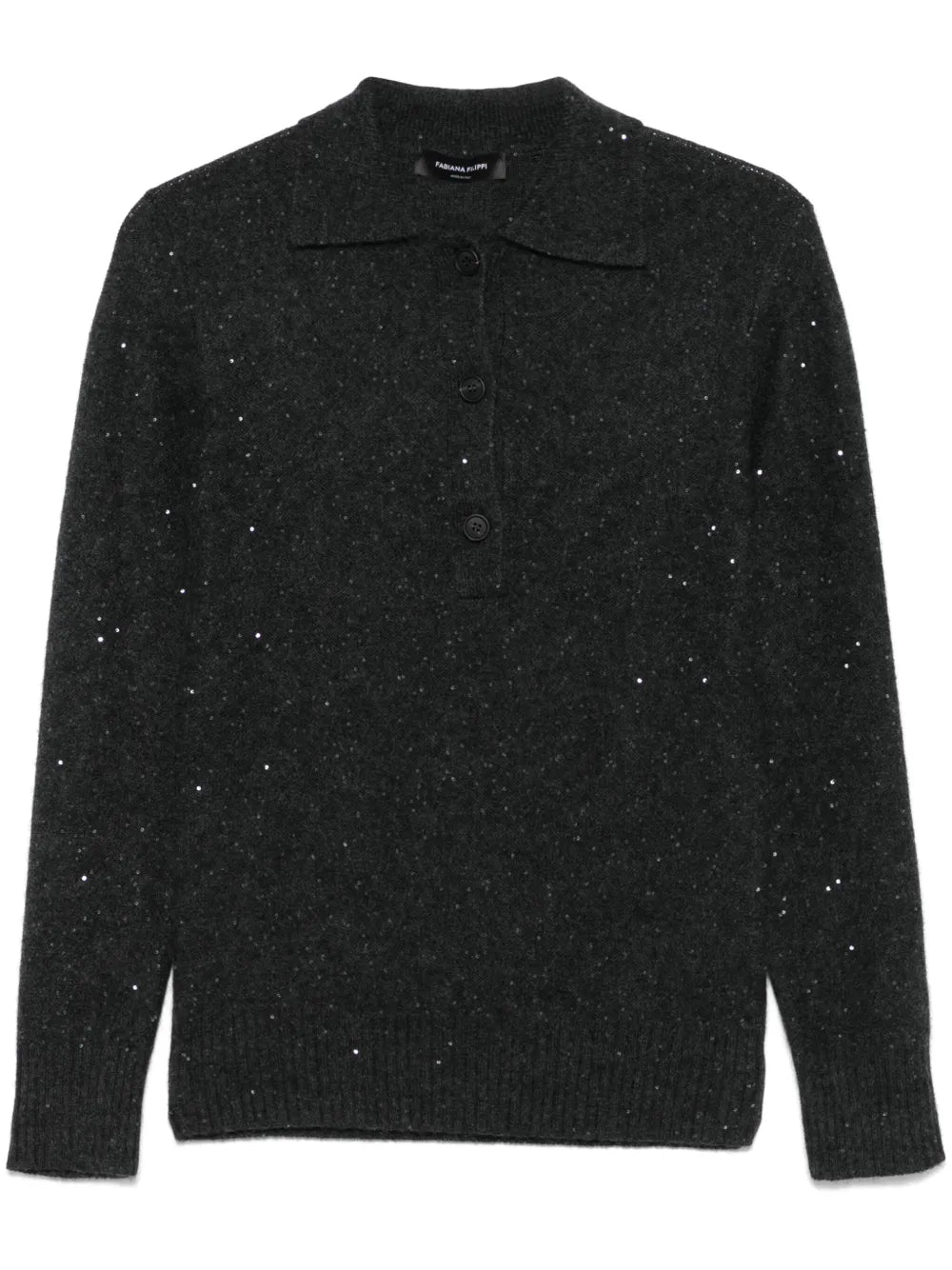 Sequin-Embellished Polo Sweater