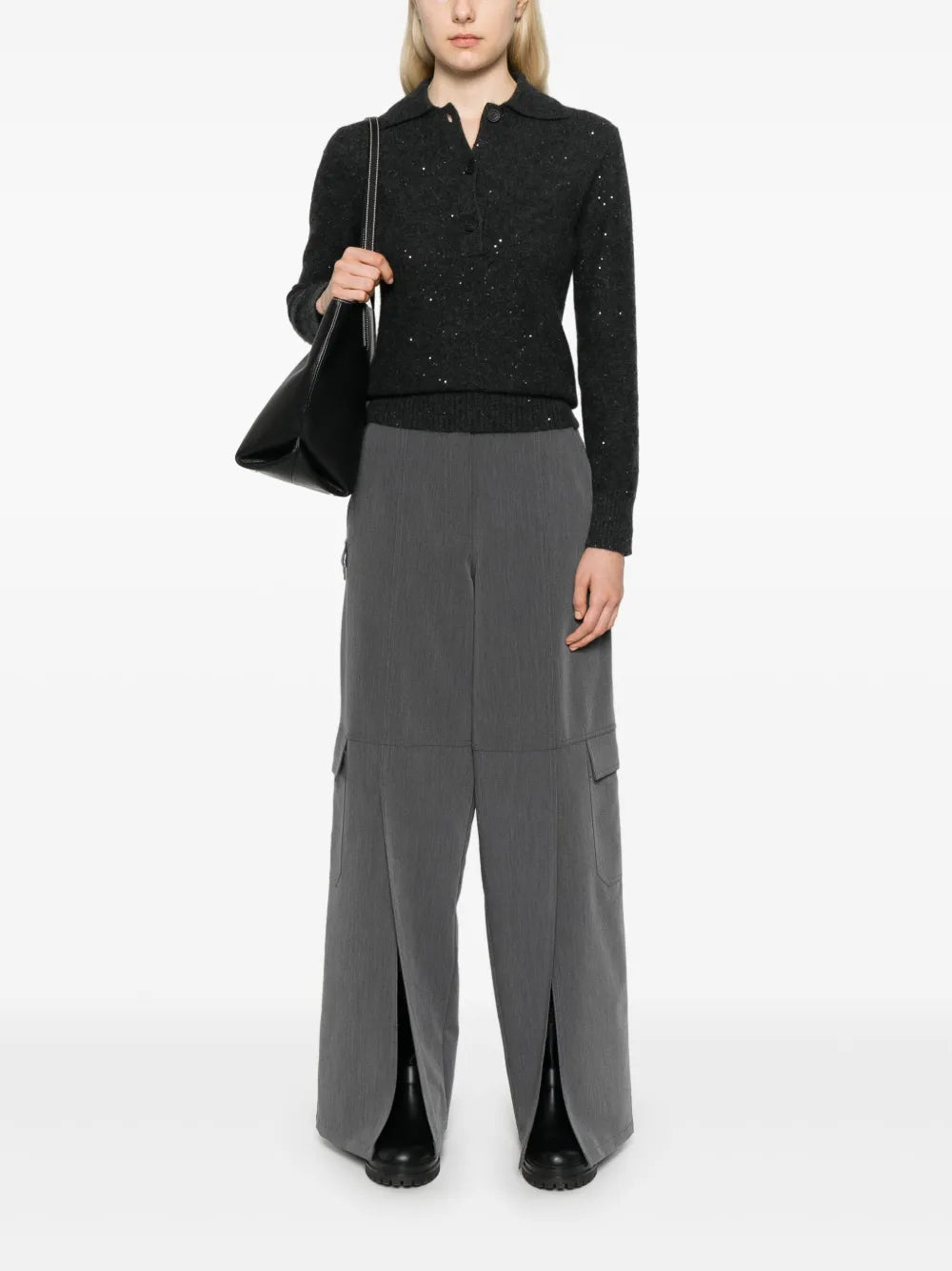 Sequin-Embellished Polo Sweater