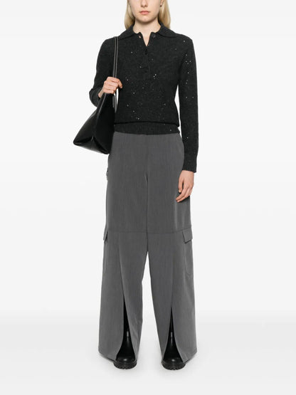 Sequin-Embellished Polo Sweater