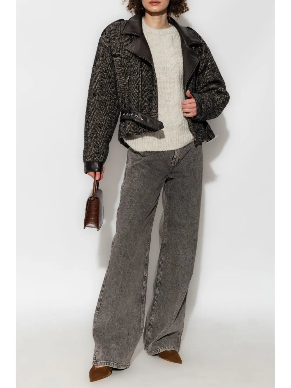 Herringbone-Pattern Biker Jacket