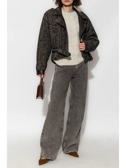 Herringbone-Pattern Biker Jacket