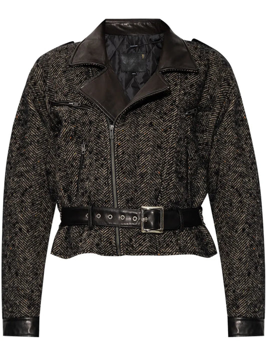 Herringbone-Pattern Biker Jacket