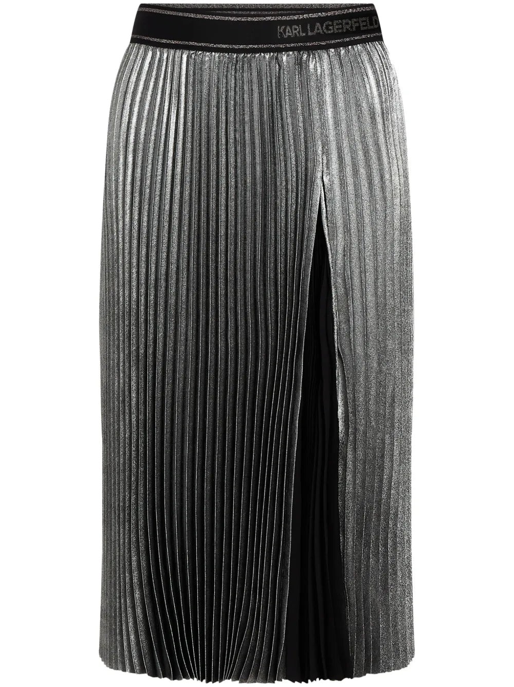 Metallic Pleated Midi Skirt