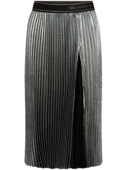 Metallic Pleated Midi Skirt