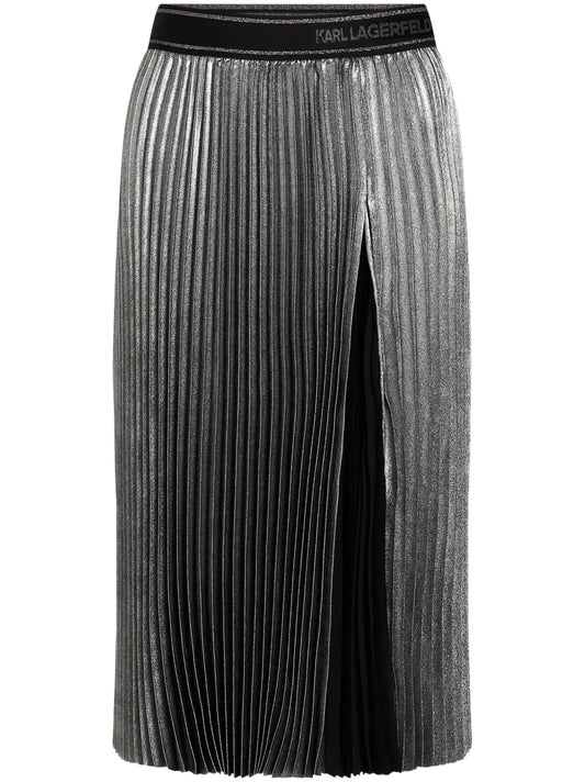 Metallic Pleated Midi Skirt