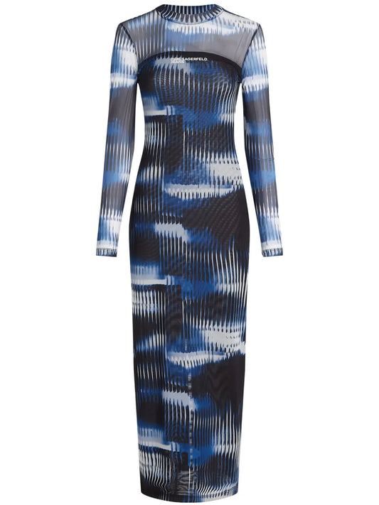 Glitch-Print Mesh Dress