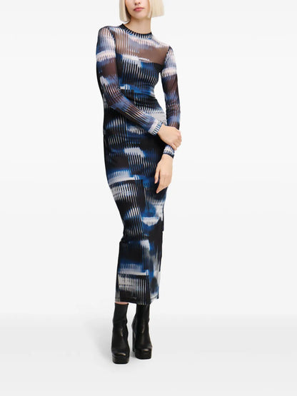 Glitch-Print Mesh Dress