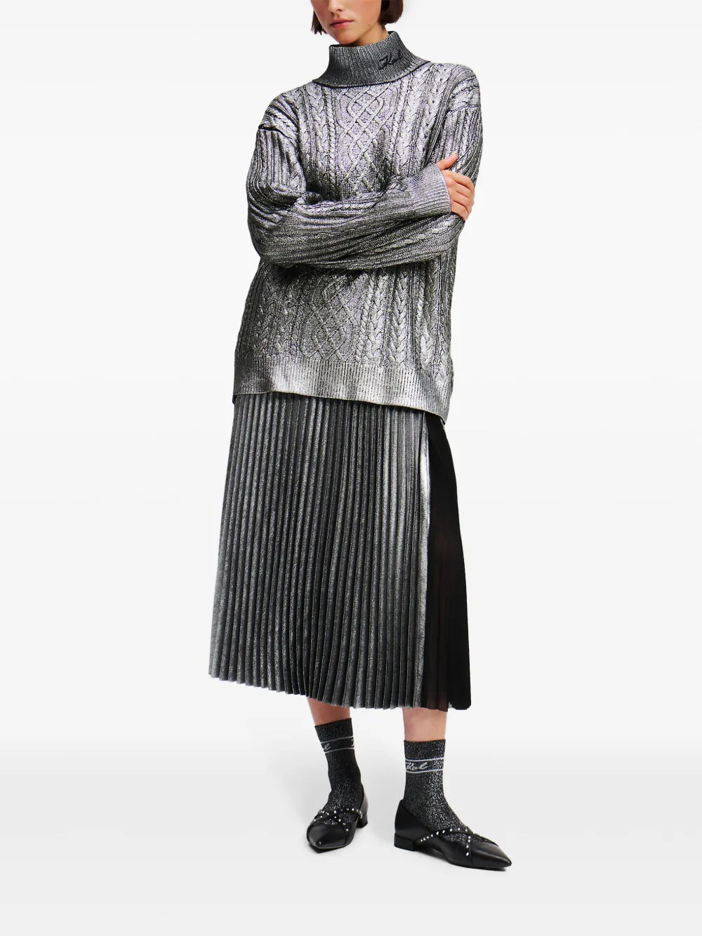 Metallic Cable-Knit Jumper