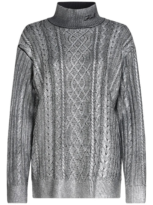 Metallic Cable-Knit Jumper